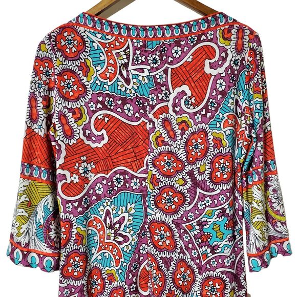 Donna Morgan A-Line Dress Size 10 Boat Neck 3/4 Sleeve Floral Bohemian Women - Picture 5 of 9